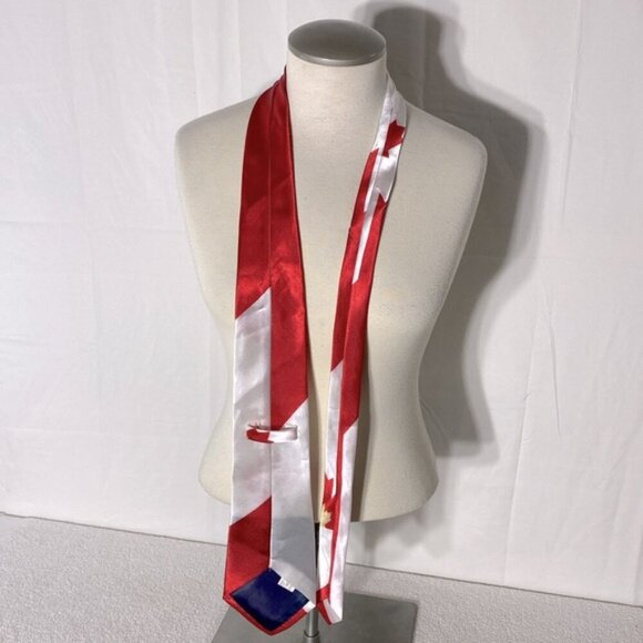 5/$25 Vintage Red White Satin Canadian Flag Tie - Picture 2 of 11